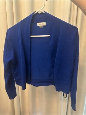 Calvin Klein Open-Front Royal Blue Knit Jacket